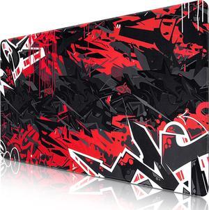 Gaming Mouse Pad Extended Mouse Pad 31.5x15.7inch XXL Large Big Computer Keyboard Mouse Mat Desk Pad with Non-Slip Base and Stitched Edge for Home Office Gaming Work (Black Red)