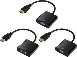 HDMI to VGA Gold-Plated HDMI to VGA Adapter (Male to Female) for Computer Desktop Laptop PC Monitor Projector HDTV Chromebook Raspberry Pi Roku Xbox and More - Black3 Pack
