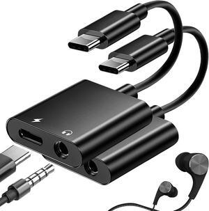 USB C to 3.5mm Headphone adapter Charger 2 in 1 USB C to 3.5mm audio adapter Aux Audio Jack PD Fast Charging Dongle Cable Cord Compatible Galaxy S22/S21/S20+ Ultra Note 20/10 Pixel 6/5/4 XL Black