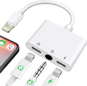 3 in 1 Headphone Adapter for iPhone Lightning to 3.5 mm Headphone Jack Adapter Lightning Audio & Charging Adapter Dongle Cable Splitter Compatible with iPhone 14 13 12 11 XS XR X 8 7 iPad