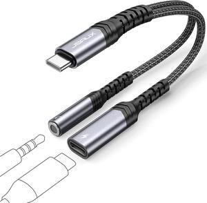 USB C to 3.5mm Headphone and Charger Adapter 2-in-1 USB Type C to Aux Audio Splitter Jack with PD 60W Fast Charging Compatible with Samsung S22/S21/S20 Note20/10 Pixel 6/5/4 iPad Pro Air -Grey