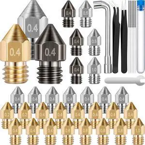 Funrous 3D Printer Nozzle Cleaning Kit, Stainless Steel and Brass Compatible with Mk8 Extruder Nozzles 0.2mm, 0.4mm, 0.5mm, 0.6mm, 0.8mm, 1.0mm Cleaning Tool for Cr-10, Ender 3/ V2 Ender3 Pro (37 Pcs)