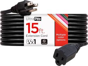 UltraPro Outdoor Extension Cord, 15 Ft, Heavy Duty Extension Cord, Double Insulated, Grounded, 16 Gauge, 3 Prong Extension Cords, General Purpose Long Extension Cord, UL Listed, Black, 36824