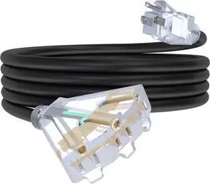15Ft 12/3 Outdoor Extension Cord with 3-Outlets, Heavy Duty 12 Gauge 3 Prong Extension Cord Waterproof with Lighted end, 15A 12AWG 1875W SJTW, ETL Listed - Great for Garage, Garden and Home, Black