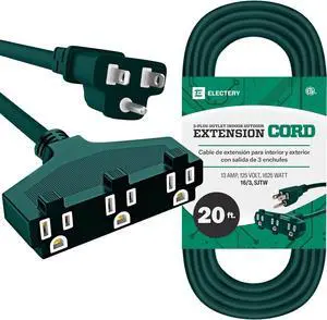 Extension Cord Outdoor Multiple Plugs - 20 Ft Green Extension Outdoor Power Strip, 16/3 SJTW Waterproof Power Cable Indoor/Outdoor Multi Plug Outlet, ETL Listed