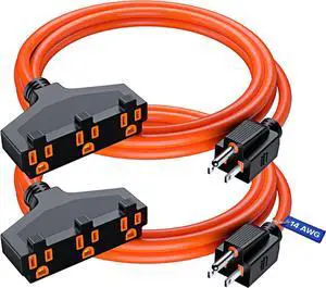 Extension Cord 6 Feet, SJTW Extension Cord with Multiple Outlets, 14 Gauge (Orange, 2 Pack) ETL Listed