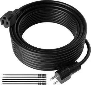 Extension Cord 35 FT, 3 Prong Extension Power Cord, 16/3 Gauge Flexible Cold, 13A 1625W 16AWG, 3 Prong Electric Cord, ETL, Black Cable with 25 Cable Ties