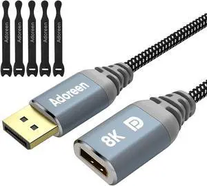 8K DisplayPort Extension Cable 25 feet Braided DP to DP Extended 1.4 Cord(from 0.6-25ft) Male to Female 8K@60Hz 4K@120Hz 2K@165Hz 1080p@240HZ HDCP Extender Display Port with 5 Ties-NOT HDMI