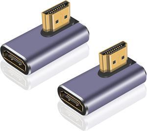 HDMI 90 Degree Adapter 8k Right Angle HDMI 2.1 Adapter 48Gbps HDMI Male to Female Adapter Extender Connector Supports 8K@60Hz 4K@120Hz 3D HDR for Laptop DVD TV Monitors PS5 (2Pack)