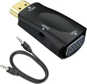 HDMI to VGA Adapter Converter with 3.5mm Audio Jack Cablle HDMI to VGA Converter Male to Female Gold-Plated Connector HD Video 1080P for Laptop PC Monitor etc