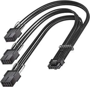 Fasgear PCI-e 5.0 Extension Cable 30cm/1ft 16 Pin(12+4) Male to PCIE 3x8Pin(6+2) Female Sleeved Extension Cable with 4 Cable Combs 12VHPWR 16AWG Cable Compatible for GPU RTX 3090Ti 4070Ti 4080 4090