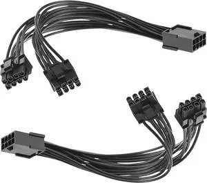 2Pcs Pcie Gpu Power Extension Cable Splitter Adapter Sleeved 8 Pin to 6 pin Dual Standard Female Male Braided Cables(lkelynewy)
