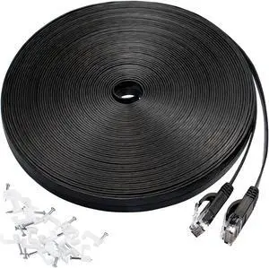 DEEGO Cat 6 Ethernet Cable 50 ft, Flat Wire LAN Rj45 High Speed Internet Network Cable Slim with Clips, Faster Than Cat5e,Cat5 with Snagless Connectors for PS4, Xbox, Switch Boxes, Modem Router,Black