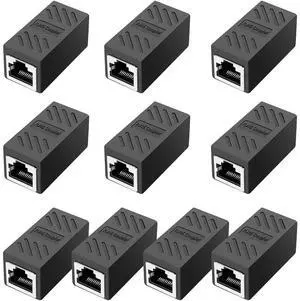 RJ45 Inline Coupler,RJ45 Coupler, Network Coupler, for Cat7/Cat6/Cat5e/cat5 Ethernet Cable Extender Connector - Female to Female, Black 10 Pack