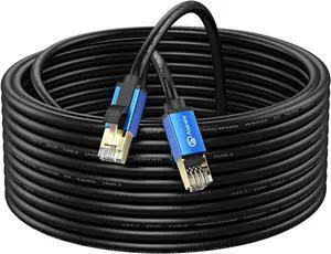 Abireiv Cat7 Ethernet Cable 200ft, Cat7 Outdoor Cable Triple Shielding SSTP 10Gbps 600MHz Ethernet Patch Cable for Modem Router LAN RJ45, UV/Water Proof, Direct Burial, PE Jacket