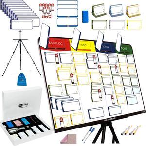 Full Kanban Board and Scrum Board Toolset, Agile Management Full Board Set for Office, Home and School, 84 Pieces of Agile Magnetic Cards Set with Customizable Magnetic Kanban & Scrum & Lean Board