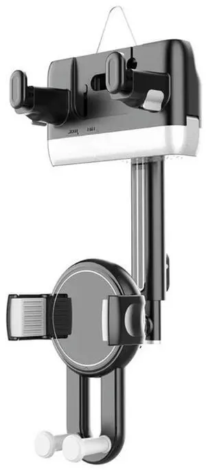 Car Rearview Mirror Phone Holder Multifunctional 360 Degree Rotating Mount With Extendable Curved Handle For Smartphones