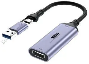 4K Video Card USB+Type C to HDTV Video Grabbers Recorder for Game Camcorder Camera Recording Live Streaming