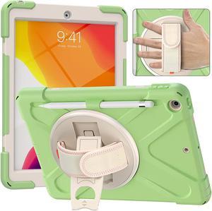 iPad 10.2 9th 8th 7th Gen Case, Shockproof Heavy Duty Rugged Stand Pencil Holder Carrying Strap Sling for Apple iPad 10.2 inch 2021/2020/2019 [Shield Matcha Green]