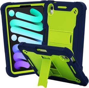 iPad Mini 6th (2021) Gen Case Heavy Duty Cover Dual-Layer Impact Drop Protection with Kick Stand for Apple iPad Mini 6th Gen (2021) [Lime Green in / Dark Blue Out]