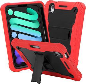 iPad Mini 6th (2021) Gen Case Heavy Duty Cover Dual-Layer Impact Drop Protection with Kick Stand for Apple iPad Mini 6th Gen (2021) [Black in / Red Out]