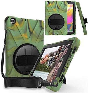 Galaxy Tab A 8.0 T290 Case, Heavy Duty Case Tempered Glass Screen Protector Cover Kickstand Handle Carrying Sling Strap for Samsung Galaxy Tab A 8.0 2019 T290 T295 (Camouflage)