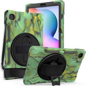 Galaxy Tab S6 Lite 10.4 2020 P610, Heavy Duty Shockproof Durable Case, Kickstand, Handstrap, Carrying Shoulderstrap Sling for Samsung Galaxy Tab S6 Lite 10.4 P610 (Shield Camouflage)