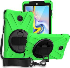 Galaxy Tab A 8.0 T387 Case, Heavy Duty Case Tempered Glass Screen Protector Cover Kickstand Handle Carrying Sling Strap for Samsung Galaxy Tab A 8.0 2018/2019 LTE SM-T387 (Green)