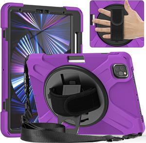 iPad Pro 11 Case 2021/2020/2018/Air 4 10.9 , Premium Protection Shockproof Heavy Duty Case Cover Stand Hand Strap for Apple iPad Pro 11-inch/ iPad Air 4 10.9 [Shield Purple]