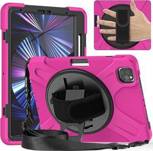 iPad Pro 11 Case 2021/2020/2018/Air 4 10.9 , Premium Protection Shockproof Heavy Duty Case Cover Stand Hand Strap for Apple iPad Pro 11-inch/ iPad Air 4 10.9 [Shield Hot Pink]