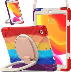 iPad 10.2 7th 8th Gen Case, Heavy Duty Protection Cover with Handle Stand Carrying Shoulder Strap Sling for Apple iPad 10.2" (Rainbow)