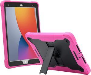 iPad 10.2 9th Gen Case, Shockproof Rugged Heavy Duty Protection Cover Kickstand Case for Apple iPad 10.2" 9th Generation 2021 (Guardian Black/Hot Pink)