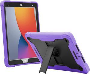 iPad 10.2 9th Gen Case, Shockproof Rugged Heavy Duty Protection Cover Kickstand Case for Apple iPad 10.2" 9th Generation 2021 (Guardian Black/Purple)