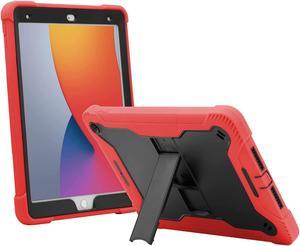 iPad 10.2 9th Gen Case, Shockproof Rugged Heavy Duty Protection Cover Kickstand Case for Apple iPad 10.2" 9th Generation 2021 (Guardian Black/Red)