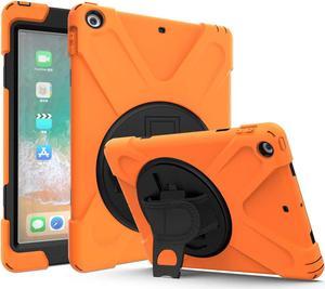 iPad 9.7 5th 6th Gen Case, Rugged Shield Heavy Duty Cover Case, Shockproof, Stand, Handstrap, Carrying Strap, Screen Protector for Apple iPad 5th 2017, 6th 2018 Generation (Shield Orange)