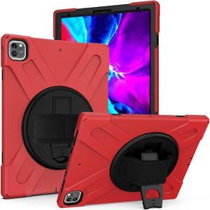 iPad Pro 12.9 2020 Case, Shockproof Heavy Duty Shield Durable Impact Drop-Protection, Kickstand, Handstrap, Case Cover for Apple iPad 12.9 (2020) [Red]