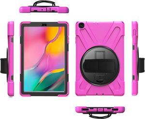 Shockproof Case Full-Body Heavy Duty Cover Stand with Shatterproof Ceramic Screen Protector for Samsung Galaxy Tab A 10.1 2019 T510 T515 (Hot Pink)