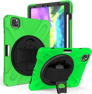 Shockproof Case Full-Body Heavy Duty Cover Stand with Shatterproof Ceramic Screen Protector for Apple iPad Pro 11 2020 (Green)