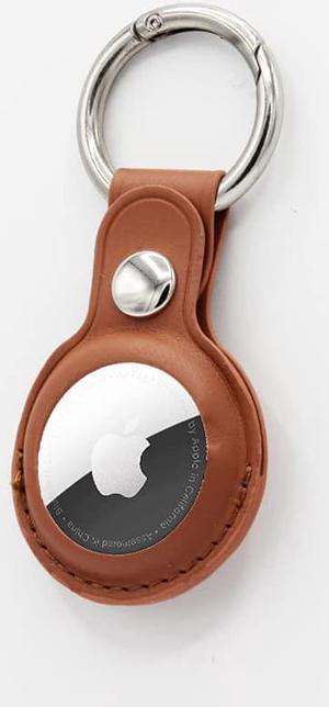 AirTag Holder, Slim Lightweight Protective Cover with Keychain Carabiner for Apple AirTag 2021 (Short Leather Brown)