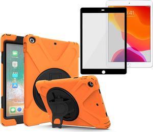 Shockproof Case Full-Body Heavy Duty Cover Stand with Shatterproof Ceramic Screen Protector for Apple iPad 9.7 5th Gen 2017/6th Gen 2018 (Orange)