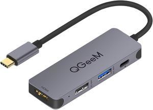 USB C Hub, QGeeM 4-in-1 USB C Adapter with 4K USB C to HDMI Hub,100W Power Delivery,USB 3.0,Thunderbolt 3 Multiport Hub Compatible with MacBook Pro, XPS, iPad Pro,More Type C Devices