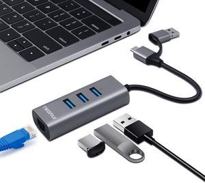 TWOPAN USB 3.0 Hub Ethernet, Aluminum USB to Ethernet Adapter, 4-Port USB Hub Network RJ45 10/100/1000 Gigabit, Compatible with 24 inch iMac 2021, MacBook Pro/Air, Chromebook, Pixelbook, Yoga, XPS