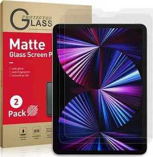 [2 Pack] Matte Glass Screen Protector Compatible with iPad Pro 11 2021 [Install Frame] Bubble Free/Anti Glare/Fingerprint Free/Face ID Compatible/Touch Sensitive/No Dazzling for Drawing/Writing