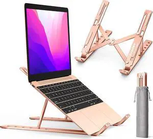Laptop Stand, Laptop Holder Riser Computer Tablet Stand, 6 Angles Adjustable Aluminum Ergonomic Foldable Portable Desktop Holder Compatible with MacBook,iPad, HP, Dell10-15.6\u201d Rose Gold