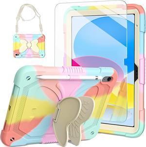 New iPad 10th Generation 10.9 inch 2022 for Kids Girls, with Tempered Glass Screen Protector&Shoulder Strap|Heavy Duty Shockproof Rugged 10.9" 10 Gen Cover for Kids Girls Children(Multicolor)