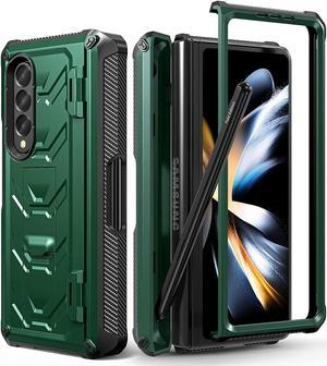 Case for Samsung Galaxy Z Fold 4 5G (2022 Release),Samsung Z Fold 4 Case with S Pen Holder & Kickstand, Full Body Rugged Hinge Protection Case with Built-in Screen Protector, Metallic Green