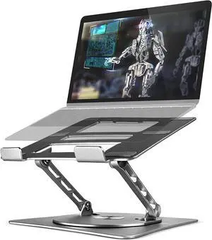 Bcom Adjustable Laptop Stand with 360° Rotating BaseFoldable Aluminum Alloy Computer Laptop RiserErgonomic DesignCompatible with 10 to 17" LaptopsLaptop Stand for Desk for Office and HomeGray