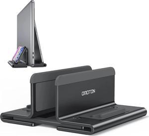 OMOTON Upgraded Laptop Vertical Stand, 3-in-1 Laptop Holder Dock with Sturdy Silicone Pads for Ultra Protection, Suitable for iPhone/iPad/MackBook Pro/Surface/Samsung/Android Tablets, Black