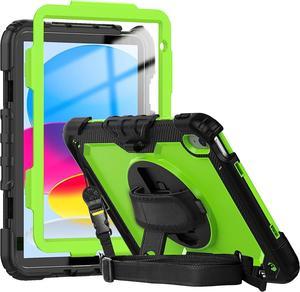 iPad 10 Case 2022 with Screen Protector Pencil Holder | iPad 10th Gen Case 10.9 Inch W/Stand Handle Grip Shoulder Strap | Shockproof Durable Rugged Cover for iPad A2757/A2777 | Green