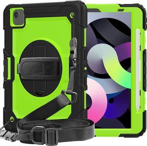 iPad Air 5 Case 10.9 Inch with Screen Protector |  iPad Air 5th/4th Generation Case with Pencil Holder | Shockproof Hard Rugged Protective Silicon Case W/Rotating Kickstand Shoulder Belt